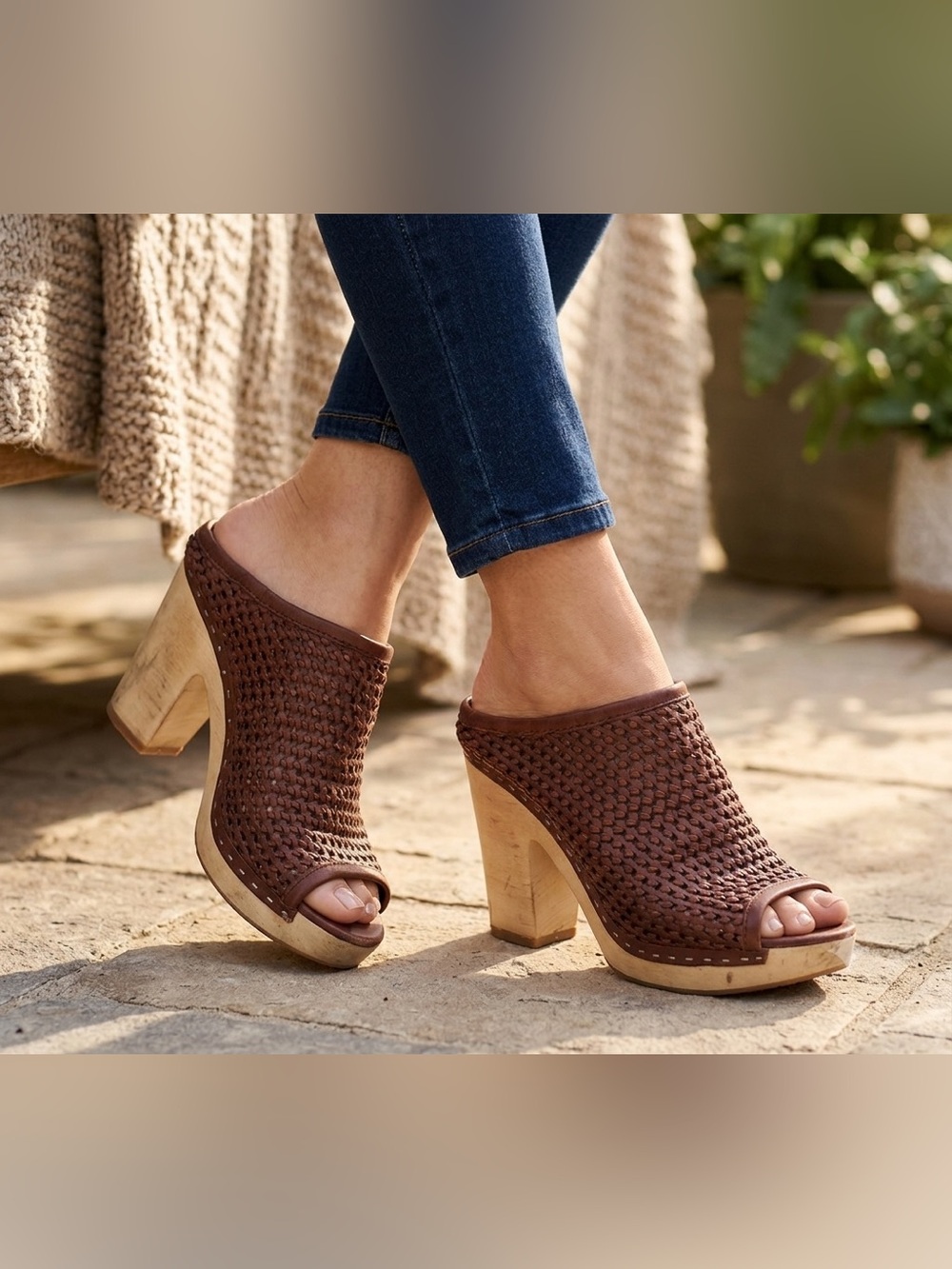 Dolce Vita Brown Woven Leather Open-Toe Clog Heels SZ 9
